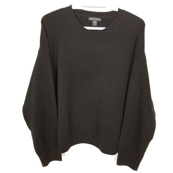 Athleta Women Merino Wool Cashmere Alpine Crewneck Sweater Sz XL Black Soft Cozy - Picture 1 of 7
